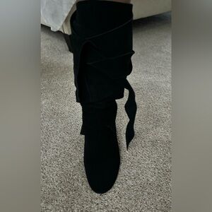 ✨JEFFREY CAMPBELL✨Vintage Black Libby Suede Wrap Around Knee High Boots Sz7